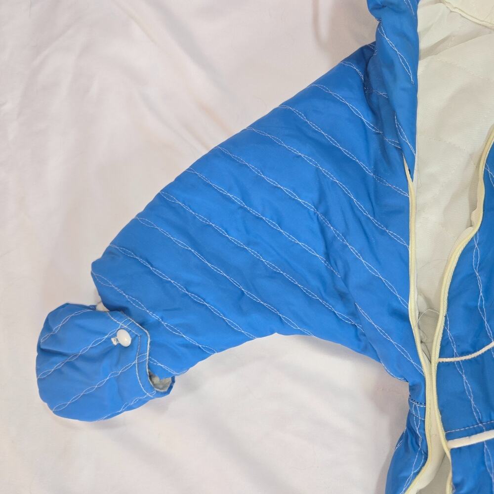 Vintage Quilted Bunting 24M Snowsuit Removable Booties Mittens Zipper Repair - Picture 10 of 16